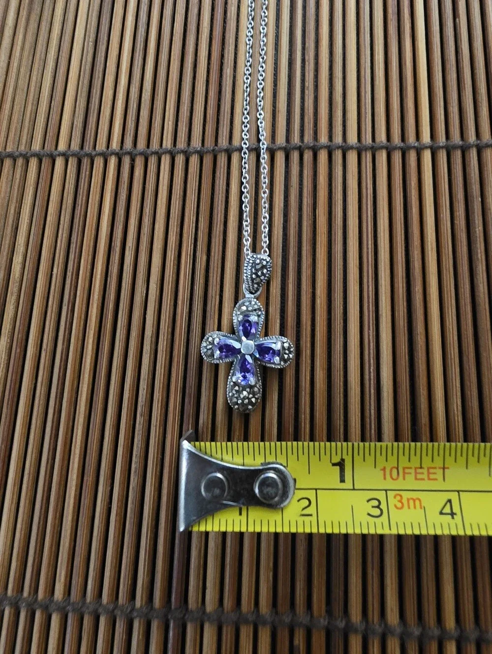 925 Silver Amethyst, Marcasite Chain Necklace (Vintage)